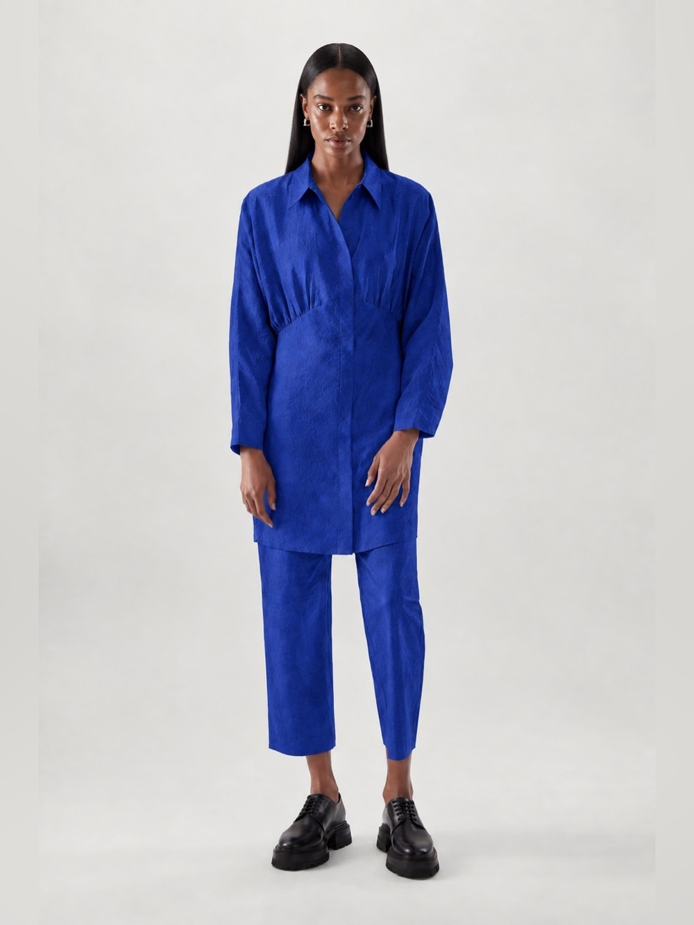 COS electric blue royal purple collar shirt tunic dress 14 minimalism monochrome